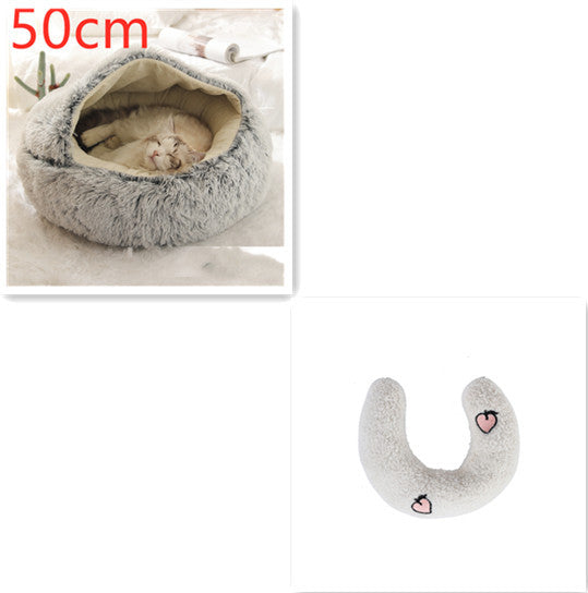Lit 2 en 1 pour chien et chat - Lit d'hiver rond en peluche chaud pour animaux de compagnie - Lit doux et long en peluche pour animaux de compagnie